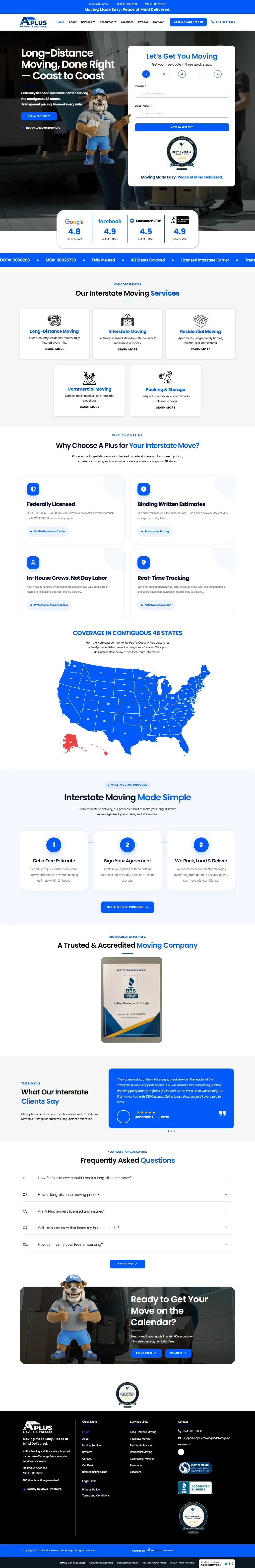 A Plus Moving & Storage website screenshot